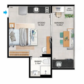 Planta 03 - 1 dorm 32,08m² - studio