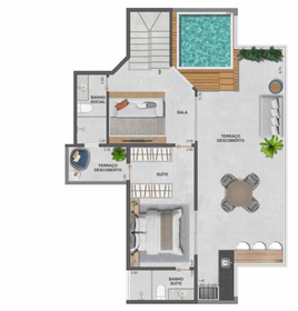 Planta 07 - 3 dorm 165,24m² - cobertura duplex - superior