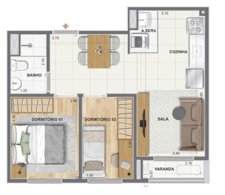 Planta 07 - 2 dorm 41,03m�