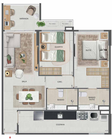 Planta 19 - 2 dorm 71,80m²