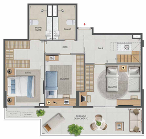 Planta 55 - 3 dorm 142,90m² - cobertura duplex - inferior