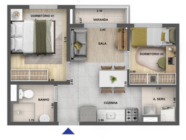 Planta 02 - 2 dorm 35,60m²