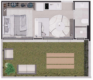 Planta 05 - 1 dorm 47,08m� - garden