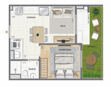 Planta 06 - 1 dorm 39m² - garden
