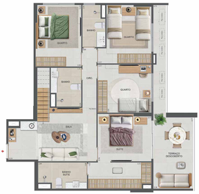 Planta 73 - 4 dorm 184,29m² - cobertura duplex - inferior