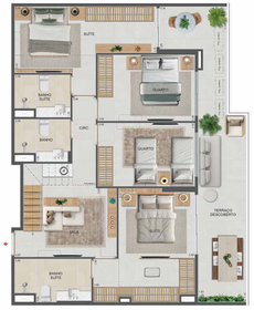 Planta 69 - 4 dorm 180,16m² - cobertura duplex - inferior