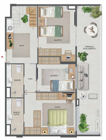 Planta 61 - 3 dorm 151,14m² - cobertura duplex - inferior