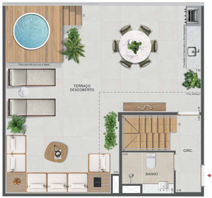 Planta 48 - 2 dorm 136,03m² - cobertura duplex - inferior
