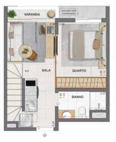 Planta 09 - 1 dorm 60,93m� - cobertura duplex - inferior