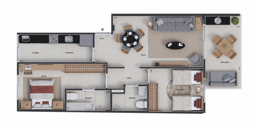Planta 01 - 2 dorm 64,98m²