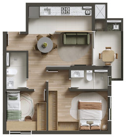 Planta 05 - 2 quartos com 1 suíte 56,95m²