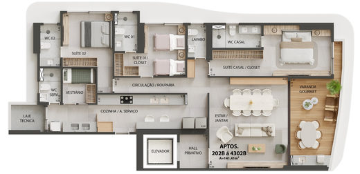 Planta 02 - 3 dorm 141,41m²