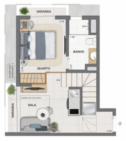 Planta 17 - 1 dorm 70,27m² - cobertura duplex - inferior