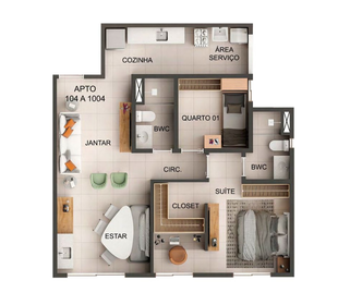Planta 04 - 2 dorm 63m² - opção 02