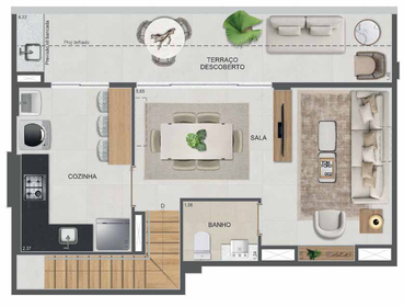 Planta 44 - 3 dorm 113,51m² - cobertura duplex - superior