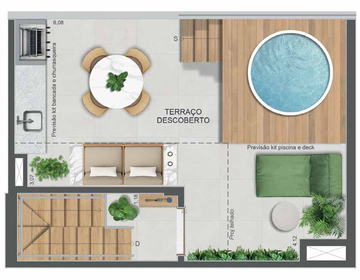 Planta 16 - 1 dorm 71,70m² - cobertura duplex - superior
