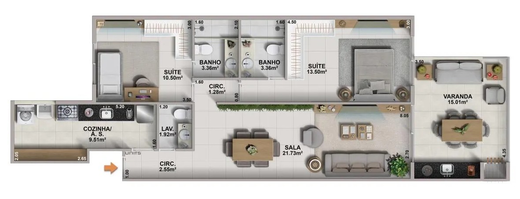Planta 02 - 2 dorm 92,25m²