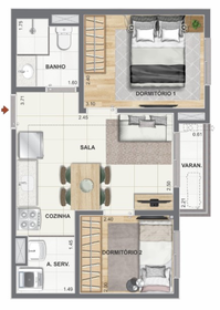 Planta 02 - 2 dorm 36m�