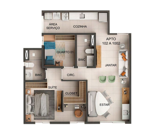 Planta 03 - 2 dorm 63m² - opção 01