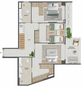 Planta 51 - 3 dorm 139,56m² - cobertura duplex - inferior