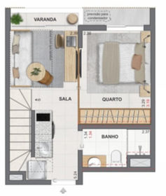 Planta 11 - 1 dorm 60,93m� - cobertura duplex - inferior