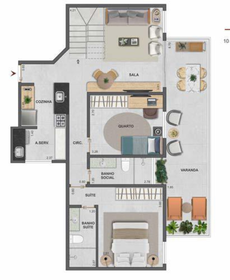 Planta 06 - 3 dorm 165,24m² - cobertura duplex - inferior