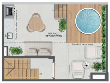 Planta 10 - 1 dorm 70,51m² - cobertura duplex - superior