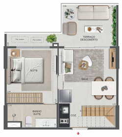 Planta 11 - 1 dorm 70,84m² - cobertura duplex - inferior