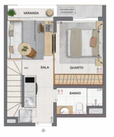 Planta 13 - 1 dorm 64,54m� - cobertura duplex - inferior