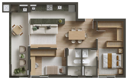 Planta 09 - 2 quartos com 1 suíte 67,53m²
