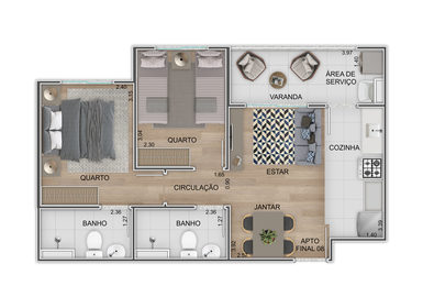 Planta 01 - 2 dorm 47,74m�