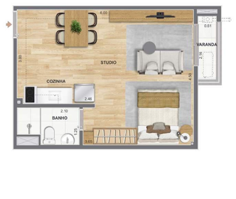 Planta 03 - 1 dorm 32,27m� - studio