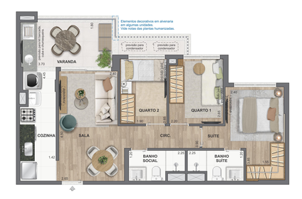 Planta 15 - 3 dorm 64,14m²