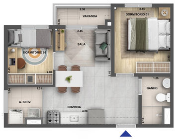 Planta 04 - 2 dorm 37,76m²