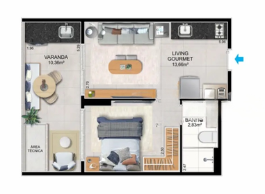 Planta 05 - 1 dorm 38,85m²