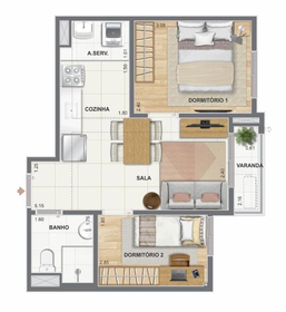 Planta 05 - 2 dorm 38,51m²