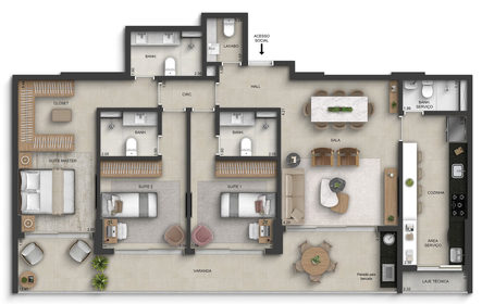 Planta 01 - 3 dorm 135,76m²