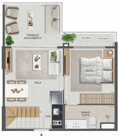 Planta 15 - 1 dorm 71,70m² - cobertura duplex - inferior
