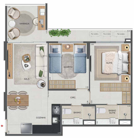 Planta 08 - 2 dorm 62,37m²