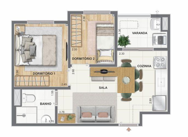 Planta 02 - 2 dorm 36,28m²