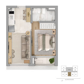 Planta 02 - 1 dorm 31m�