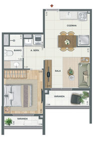 Planta 05 - 1 dorm 38,74m²
