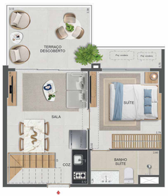 Planta 13 - 1 dorm 71,37m² - cobertura duplex - inferior