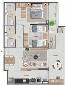 Planta 25 - 2 dorm 74,35m²