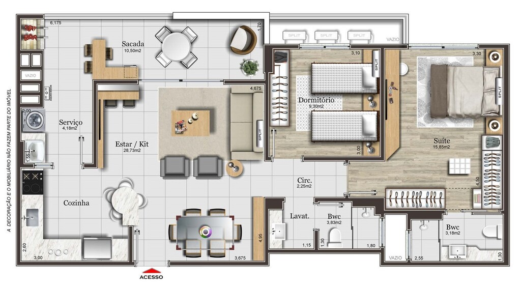 Planta 01 - 2 dorm 89 43m²