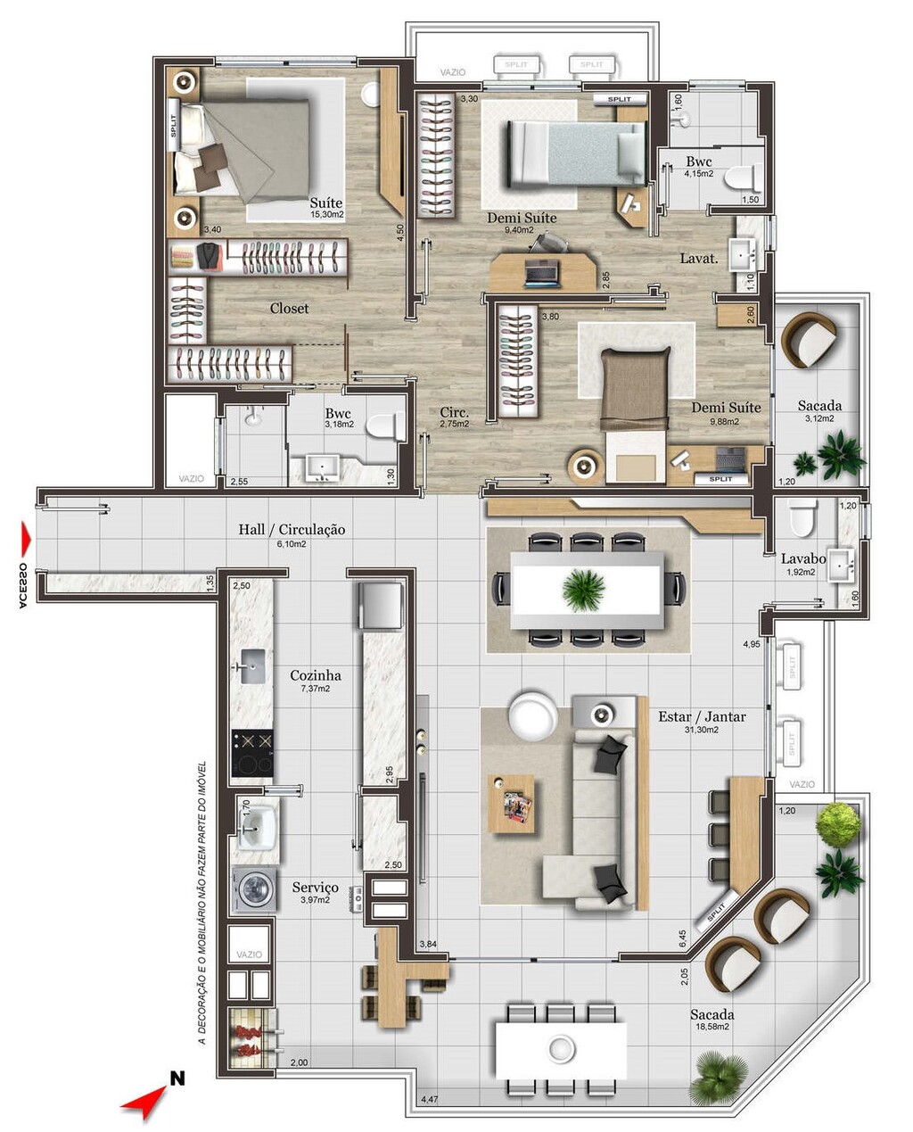 Planta 07 - 3 dorm 134 57m²