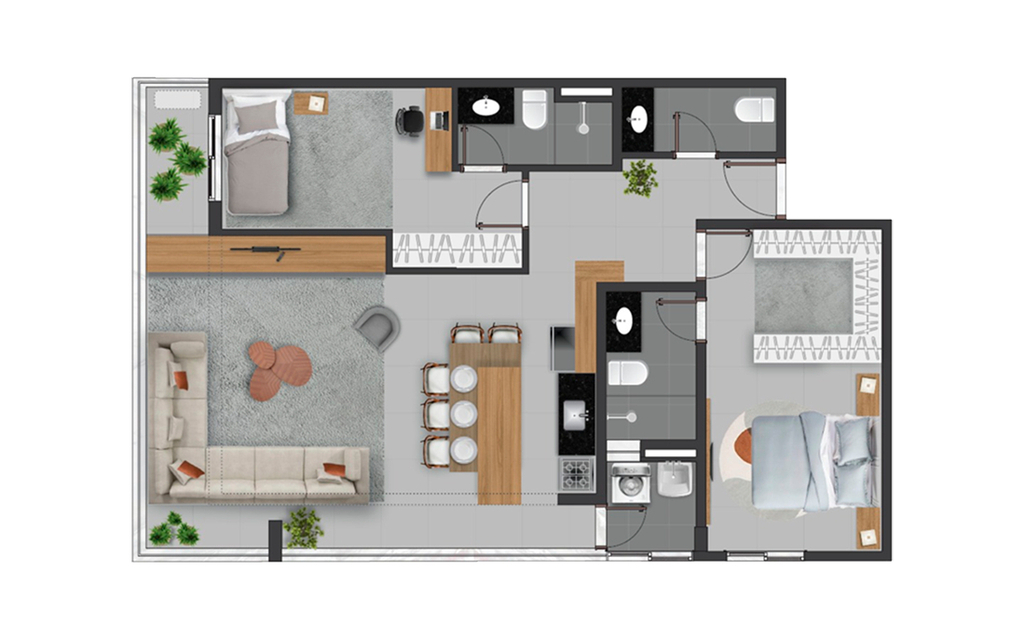 Planta 01 - 2 dorm 84m²