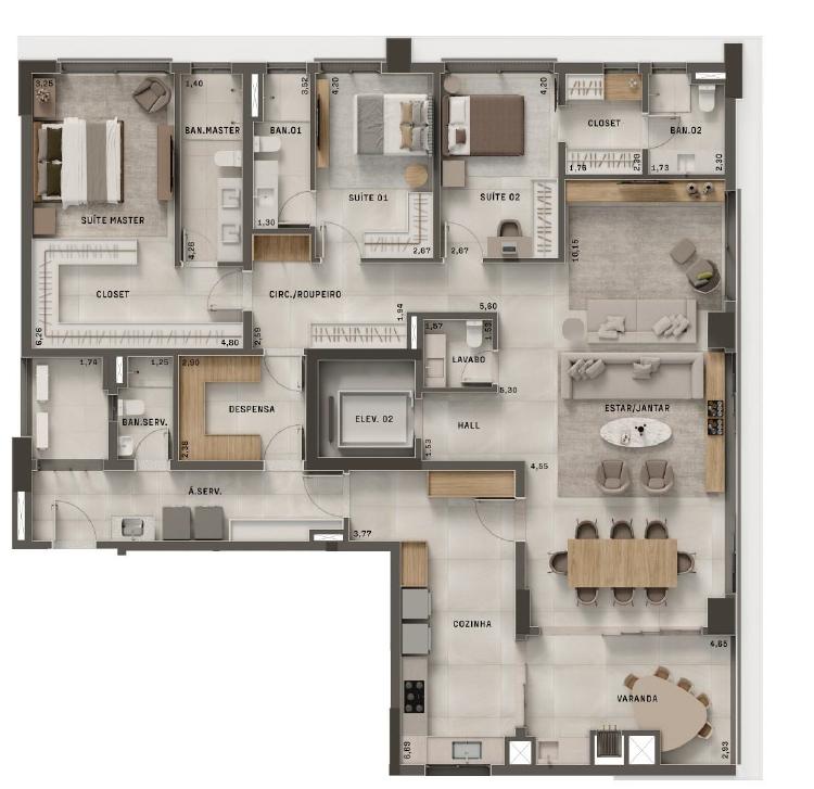 Planta 02 - 3 dorm 215,63m² - opção