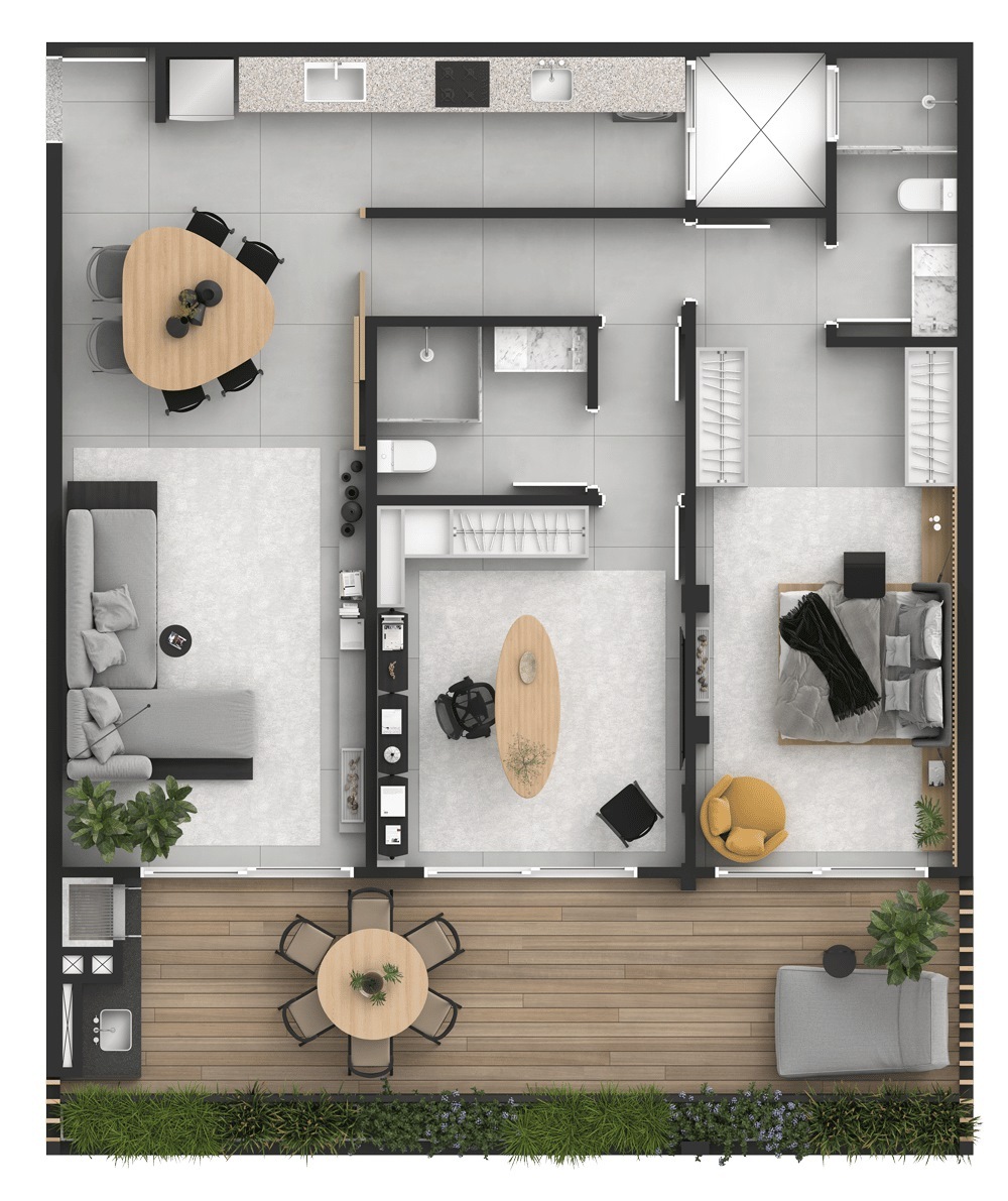 Planta 01 - 2 dorm 142m² - garden