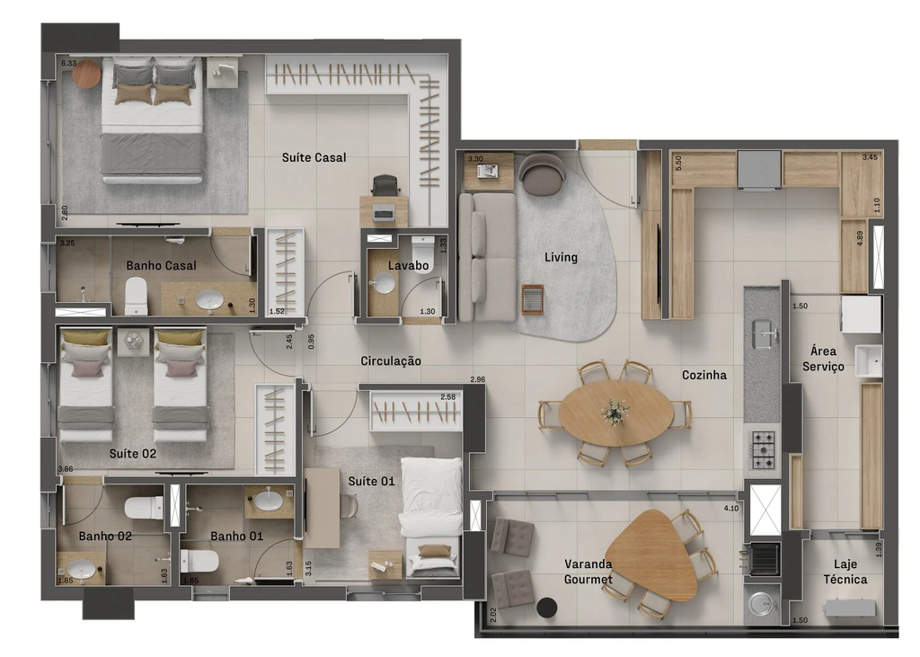 Planta 05 - 3 dorm 115,84m²